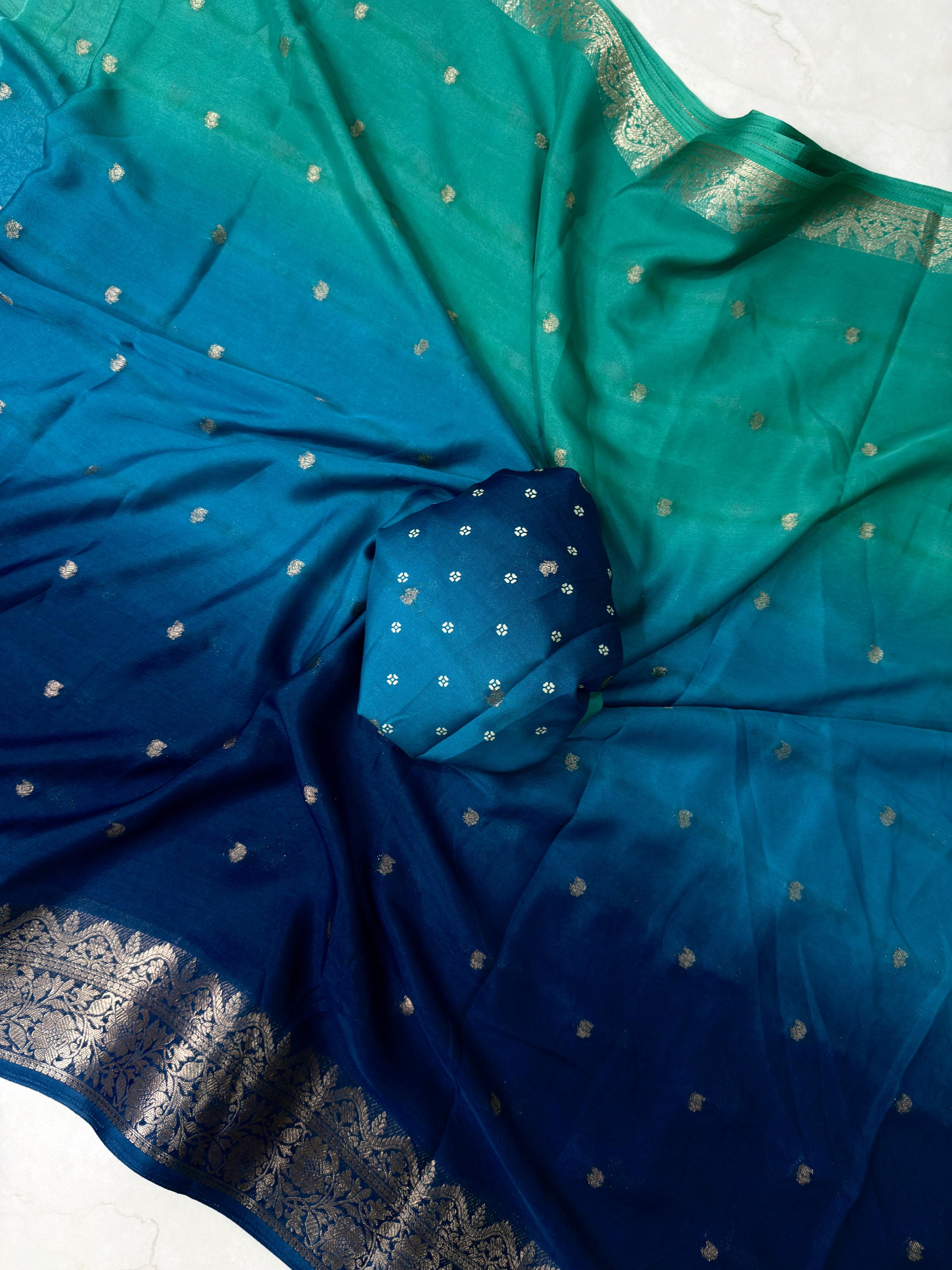 Premium Viscose Chinnon Saree with bandhej blouse