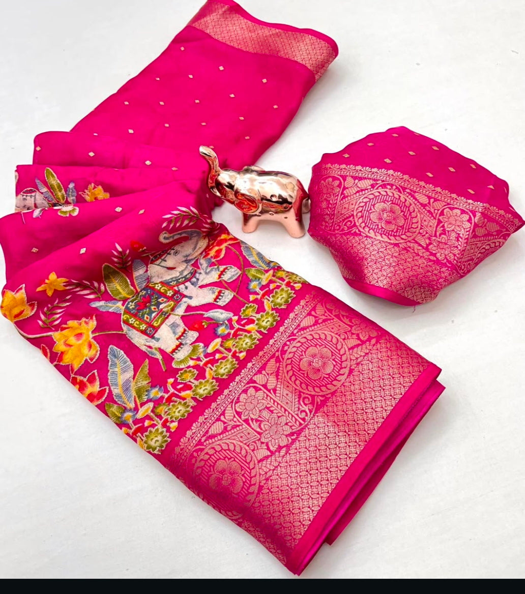 Marshmallow elephant zari weaving saree