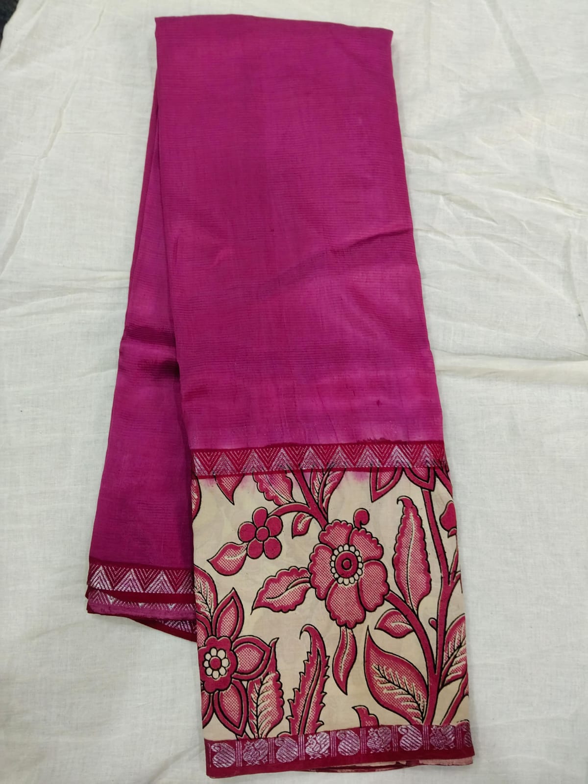 Mangalagiri silk handloom kalamkari gap boarder saree