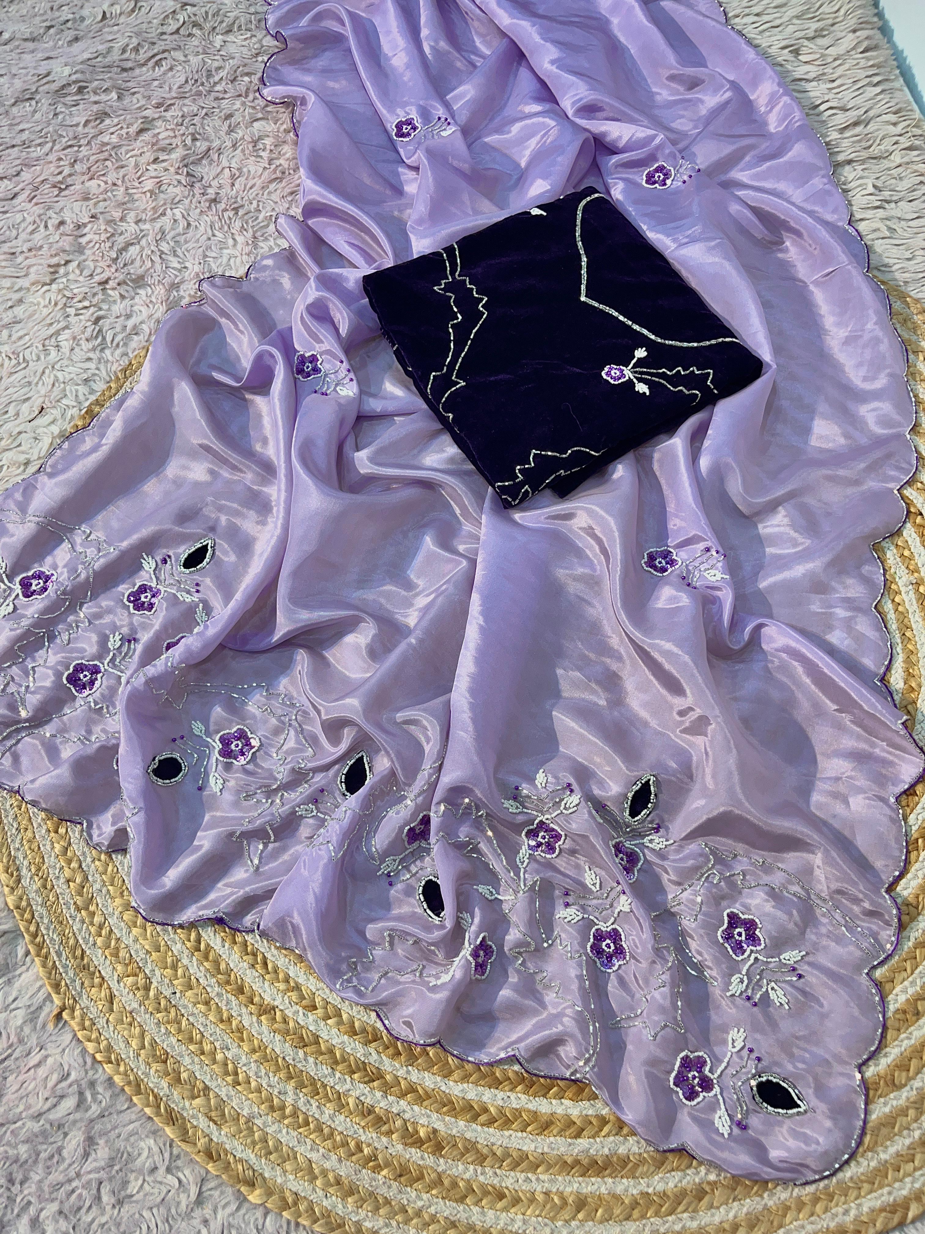 HO silk saree handwork with velvet blouse