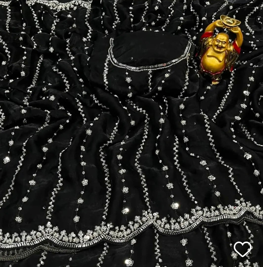 Space silk single shade original beads saree