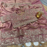 Space Silk Embroidery work saree with stitched blouse