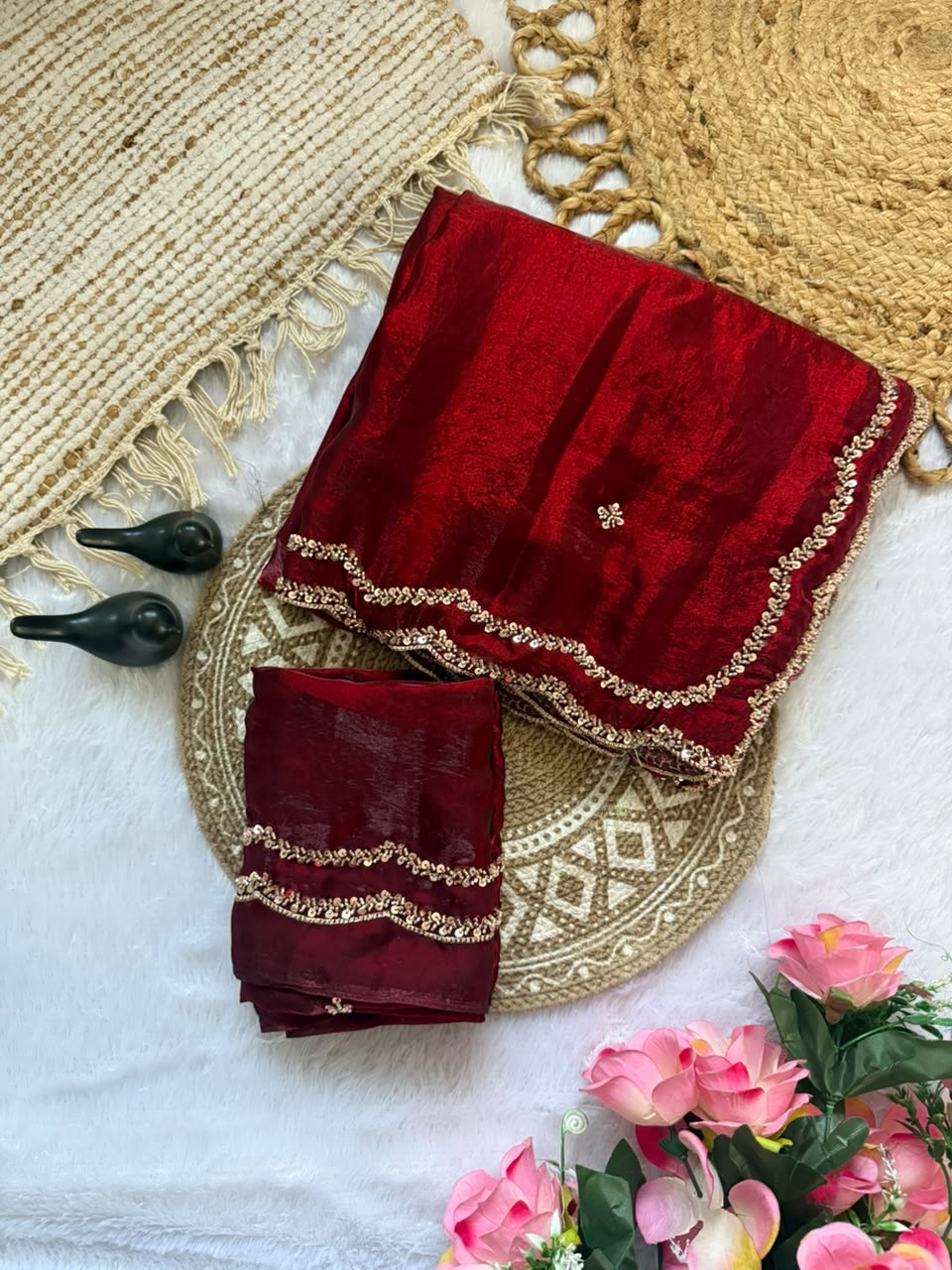 Space silk original handwork gold beads saree