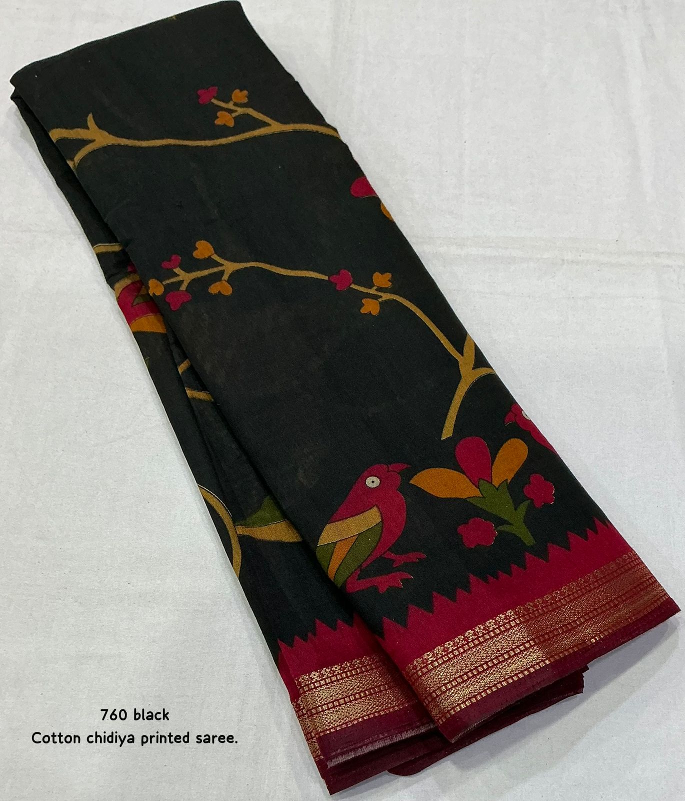Maheswari Silk Kalamkari Parrot printed Saree