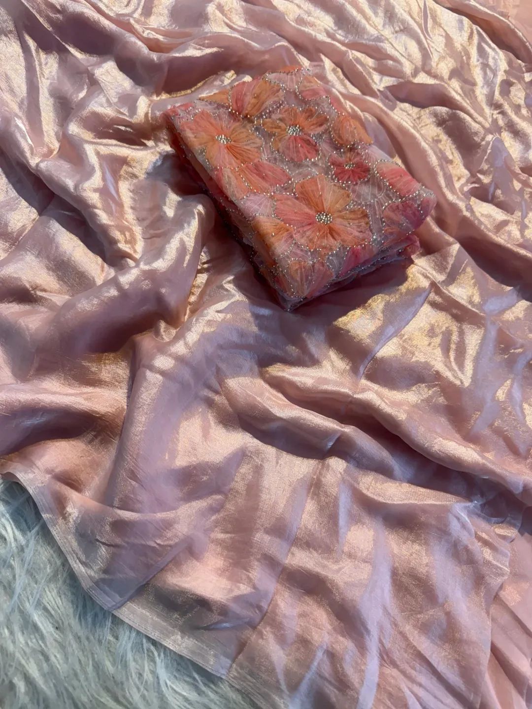 Space silk 3D applique saree