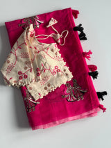 Premium Chanderi Silk Saree Fully Stitched blouse