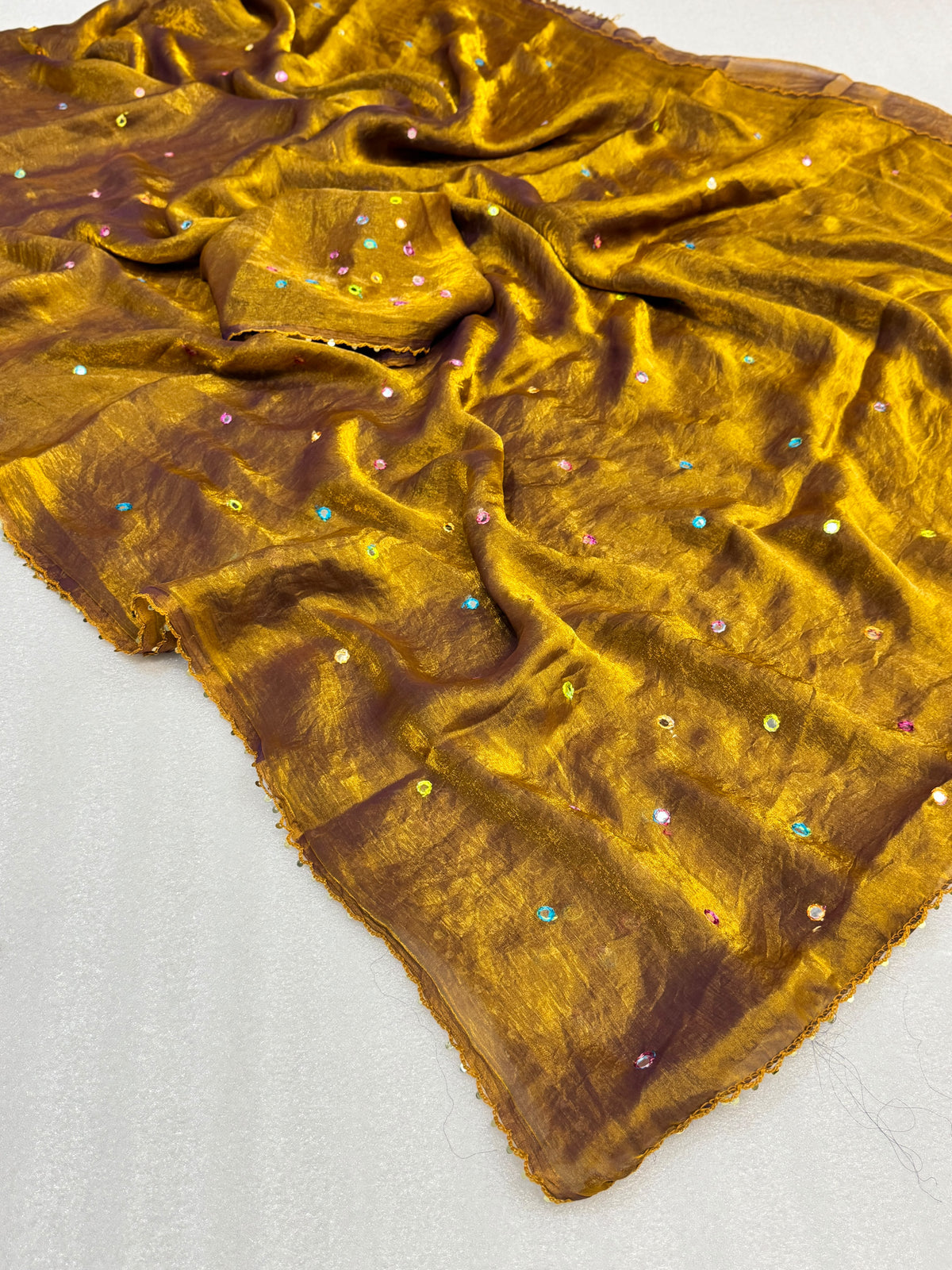 Moss space silk arco mirror work saree