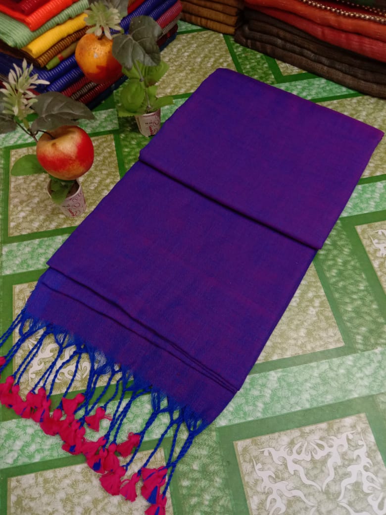 Plain khadi cotton saree with tassels