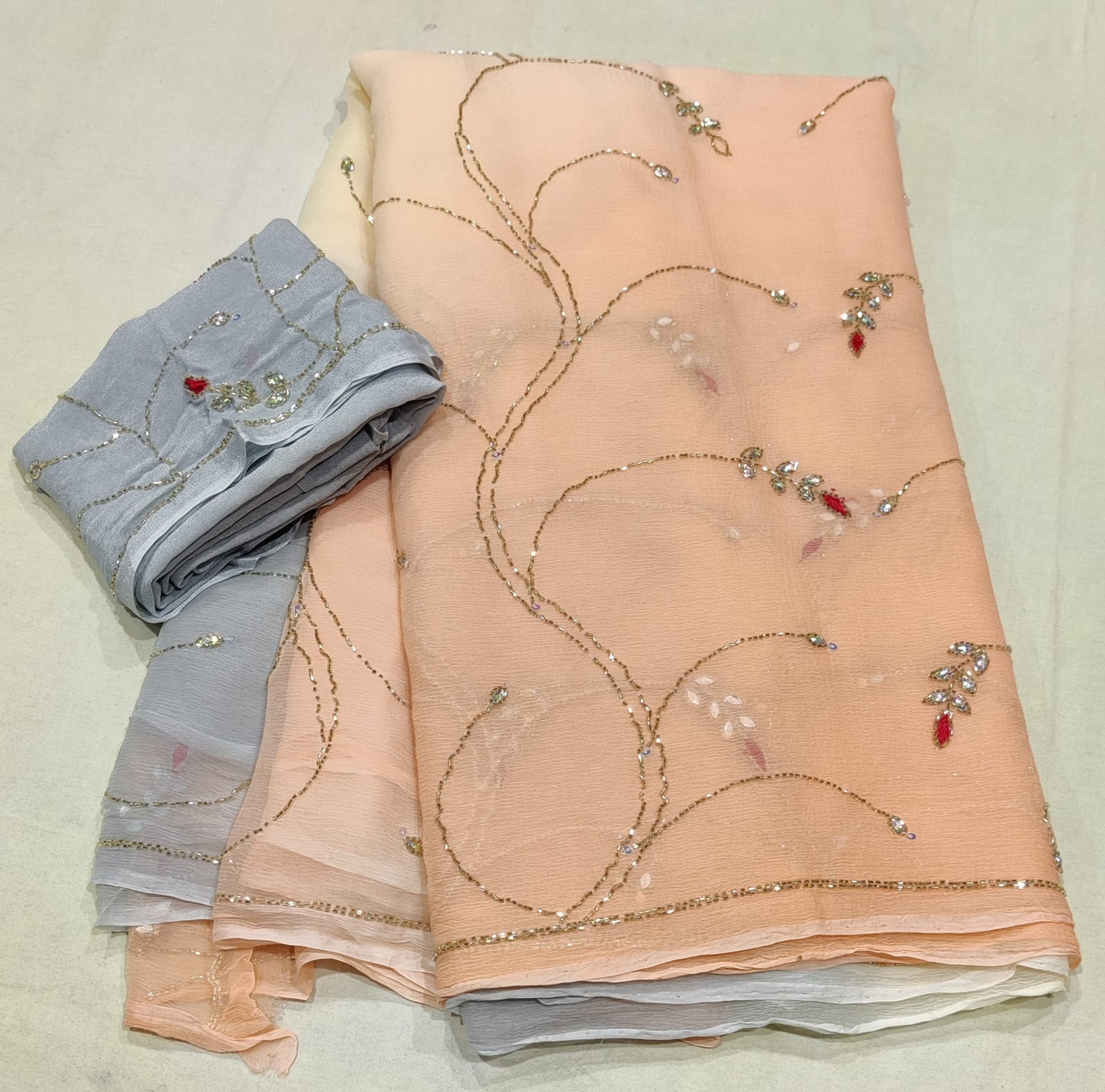 Chiffon heavy jaal work saree