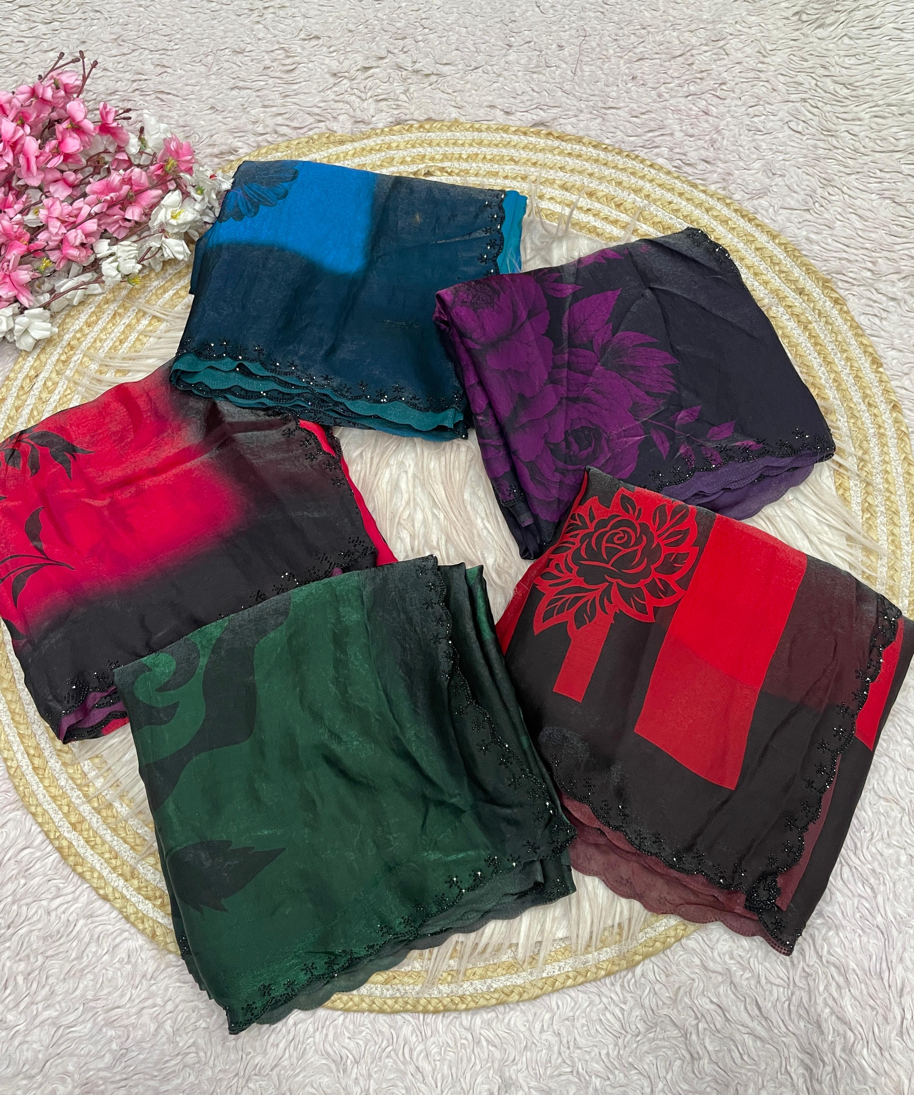 Space silk digital print with jarkhan work partywear saree