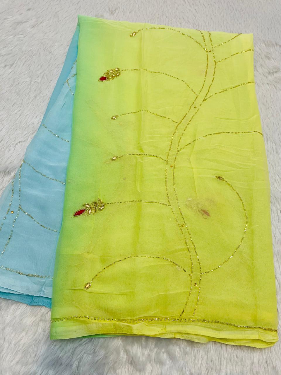 Chiffon heavy jaal work saree