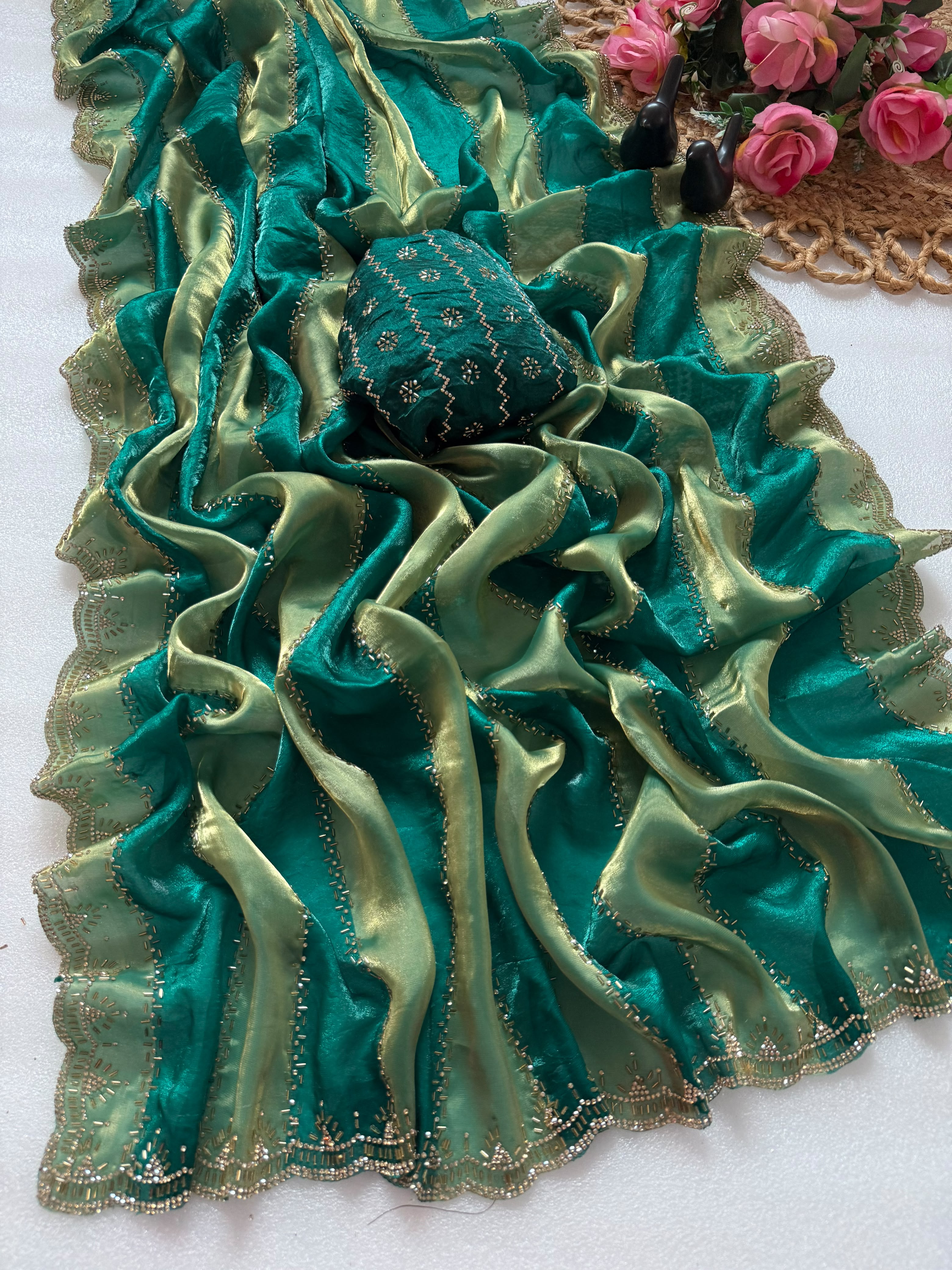 Space silk jharkan work sarees for party wear