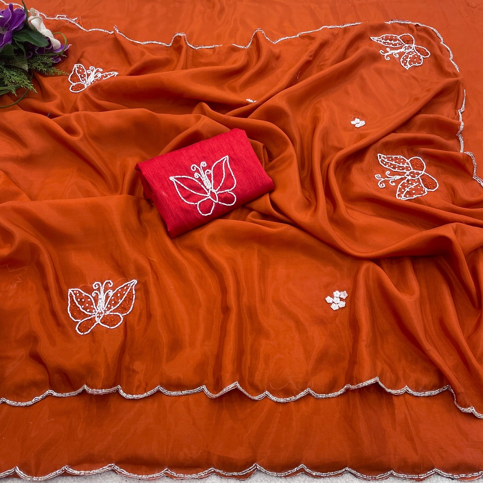 HO silk handwork saree with raw silk blouse