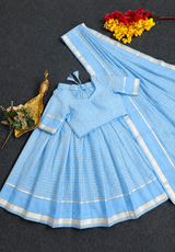 Viscose georgette vintage checks fully stitched half sareee