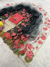 Soft teby silk lotus katli handwork dual shade saree