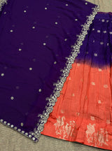 Full stitched purple and rust orange Lehanga