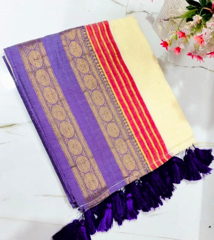 Mul cotton 120 courier zari boarder saree