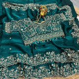 Space Silk Embroidery work saree with stitched blouse