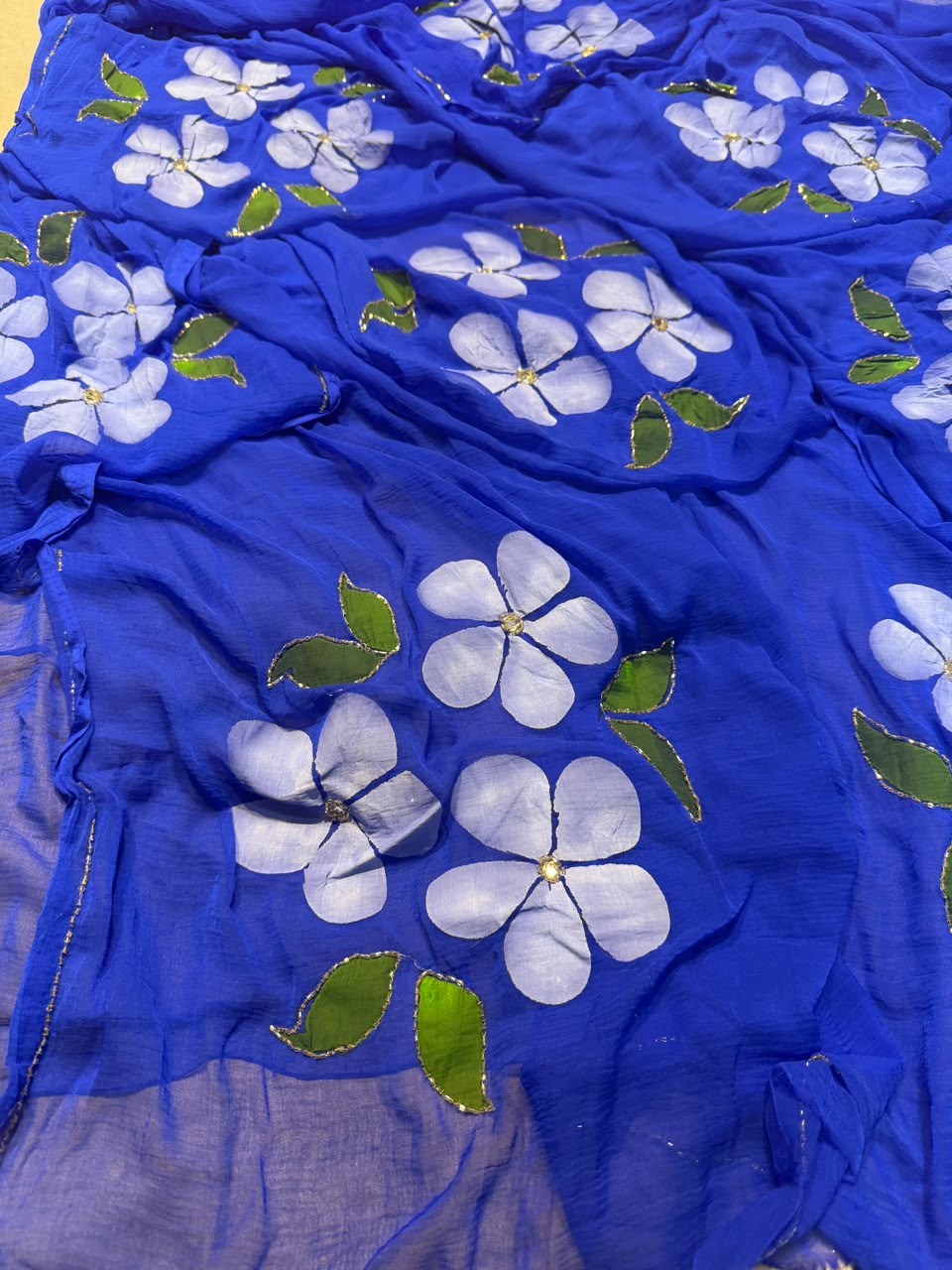 Chiffon handpaint kardhana work saree
