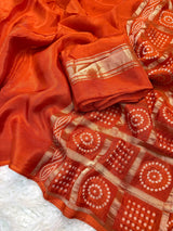 Pure rasmalai and semi mysore silk mix bandhej saree