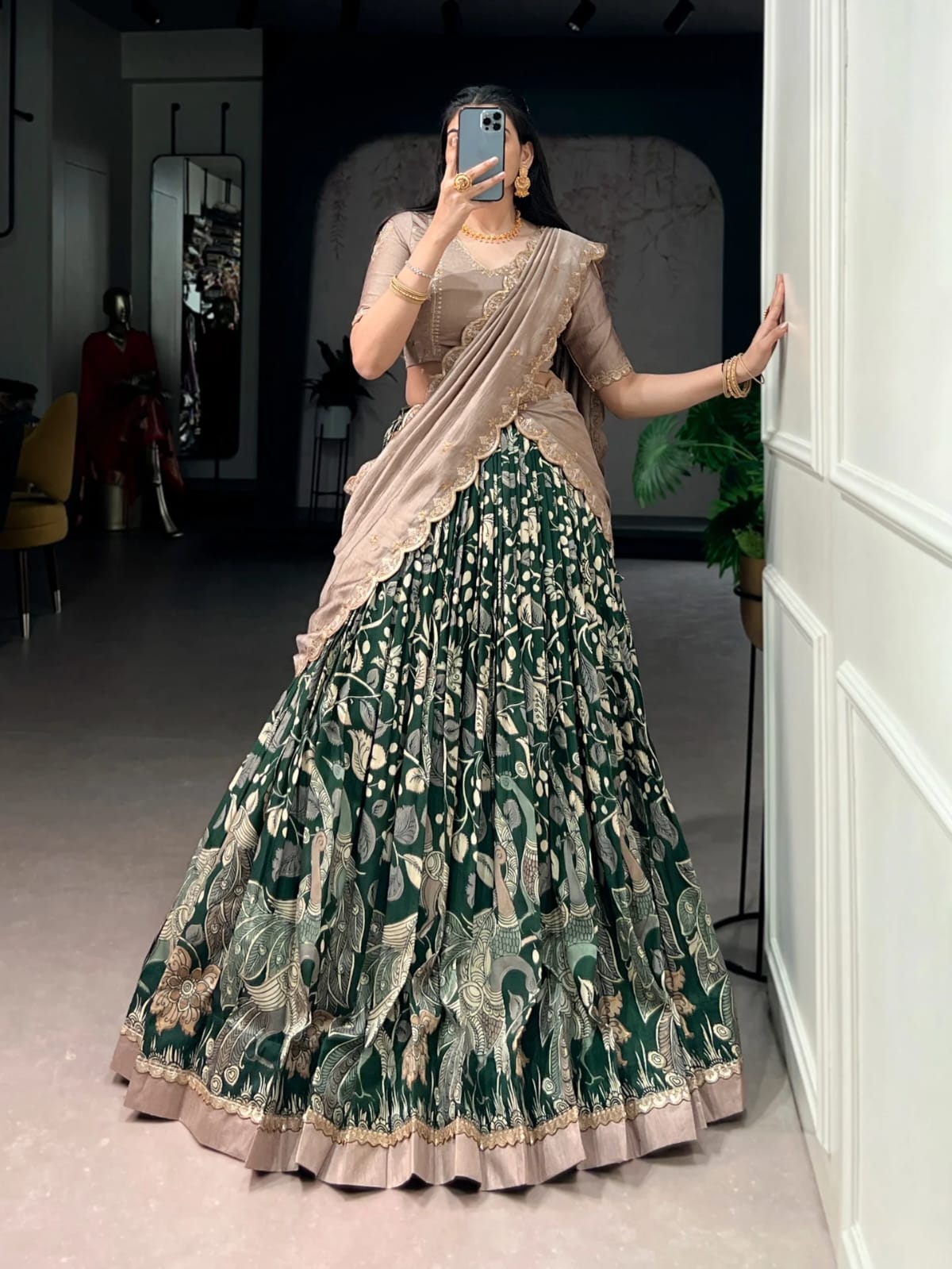 Kalamkari festival semi stitched half saree/ lehanga choli