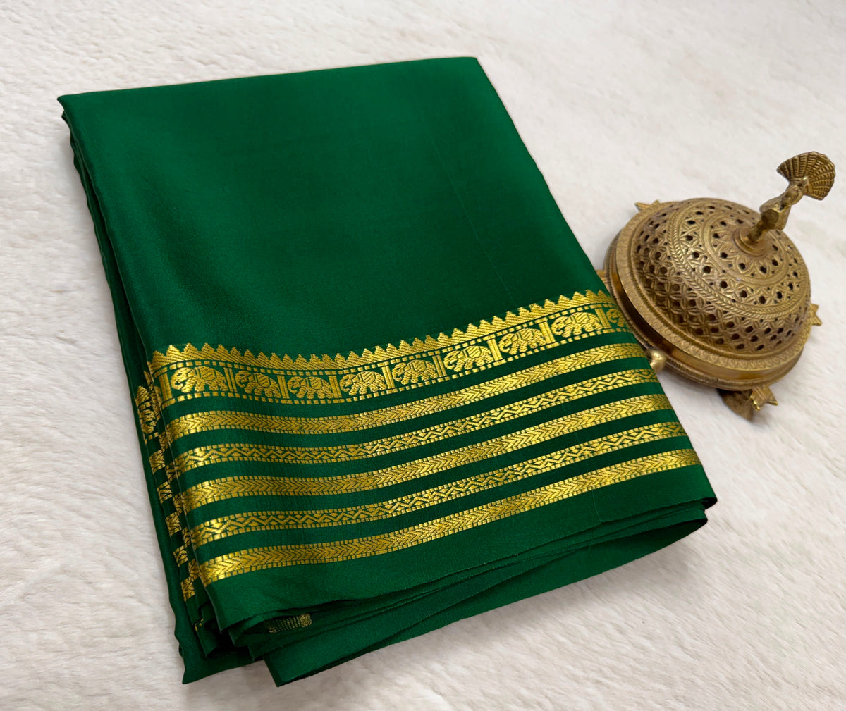Semi Mysore silk budget range peacock boarder saree