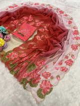 Soft teby silk lotus katli handwork dual shade saree