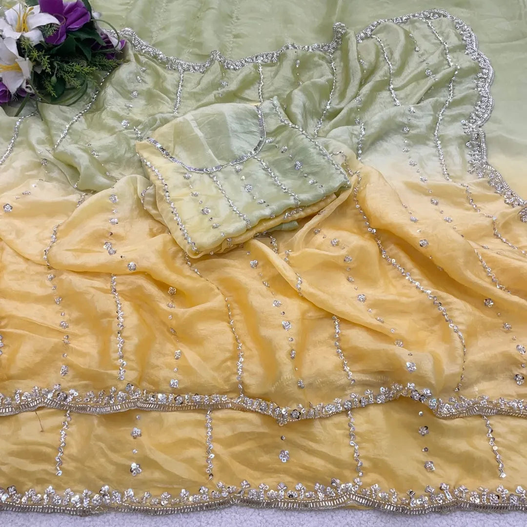 Space silk dual shade original beads work saree