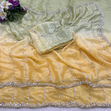 Space silk dual shade original beads work saree