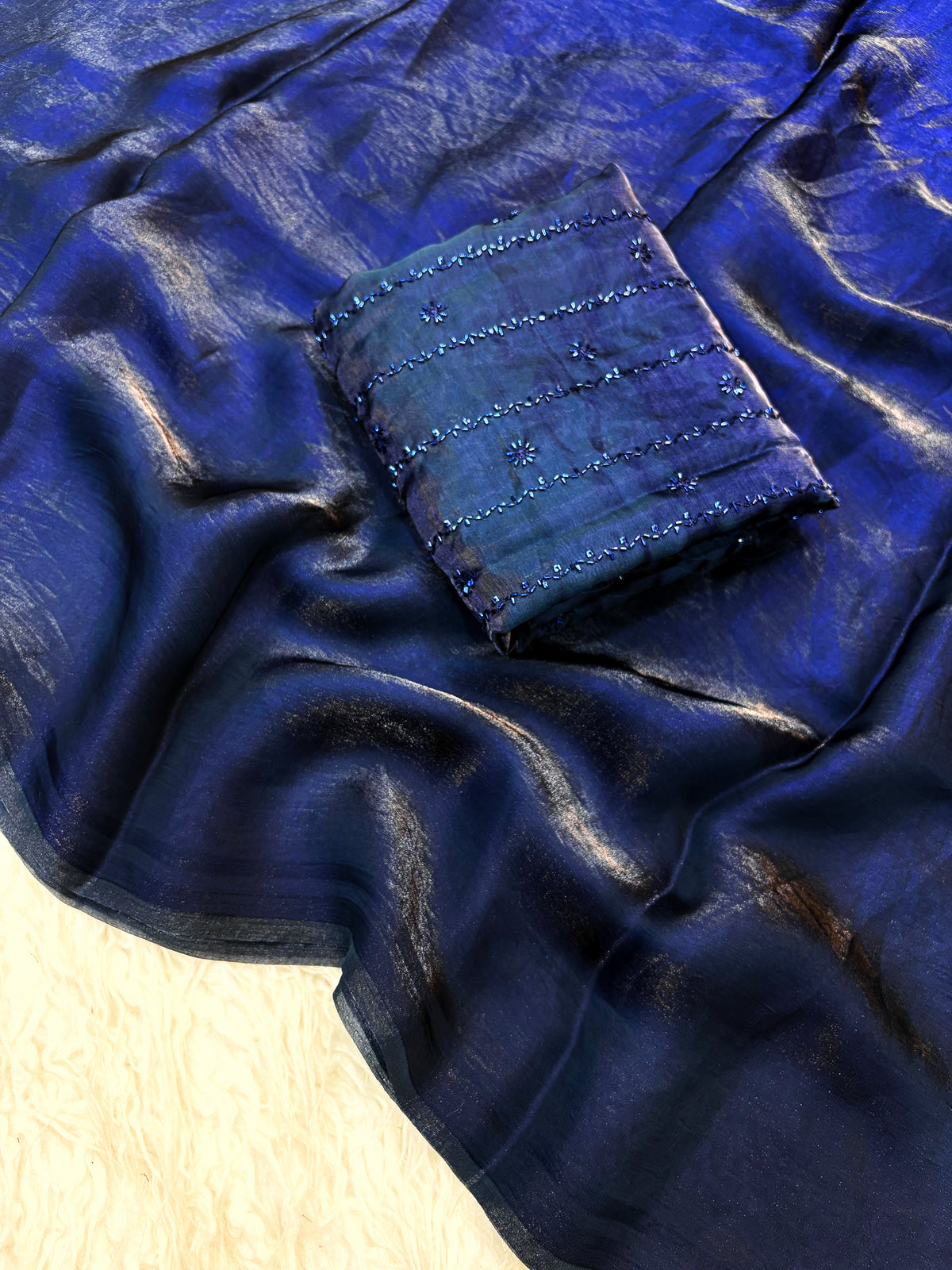 Space silk saree with design work on blouse