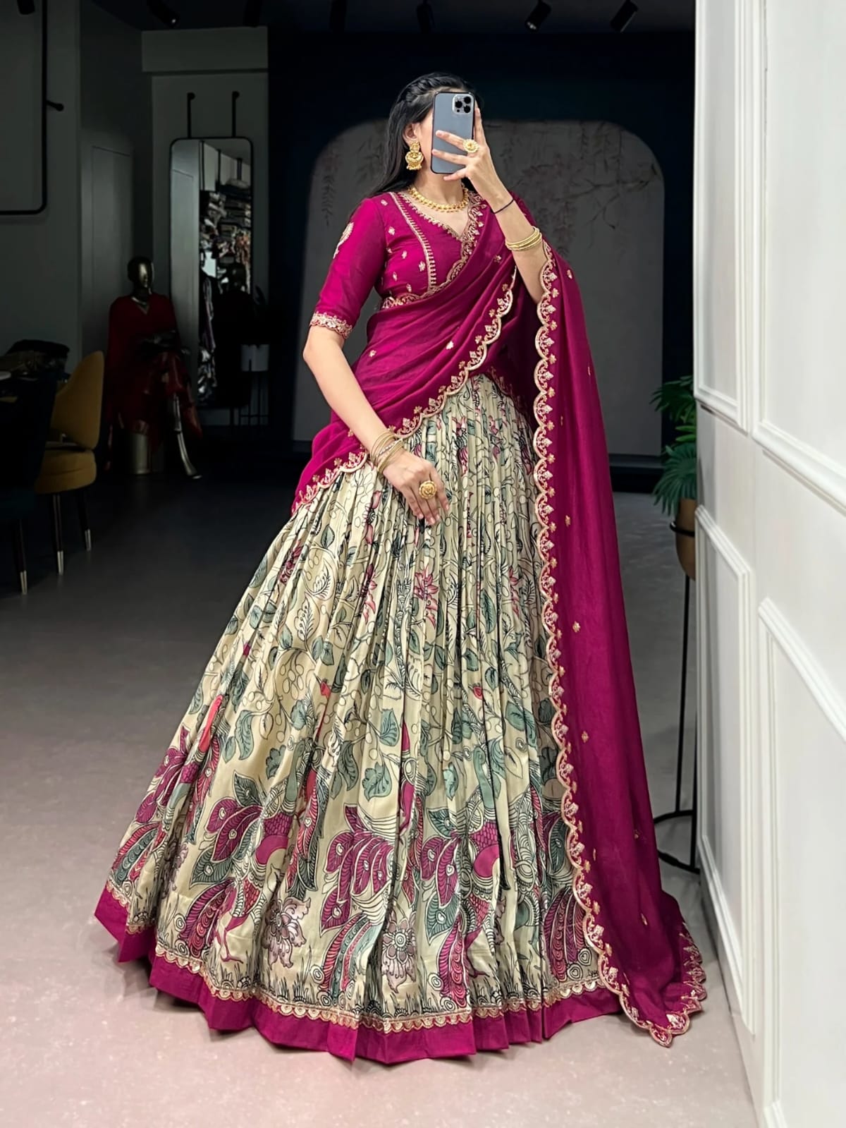 Kalamkari festival semi stitched half saree/ lehanga choli