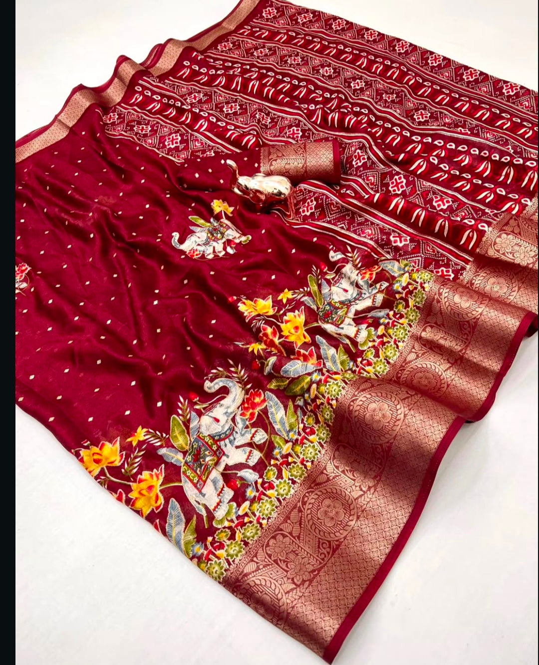 Marshmallow elephant zari weaving saree
