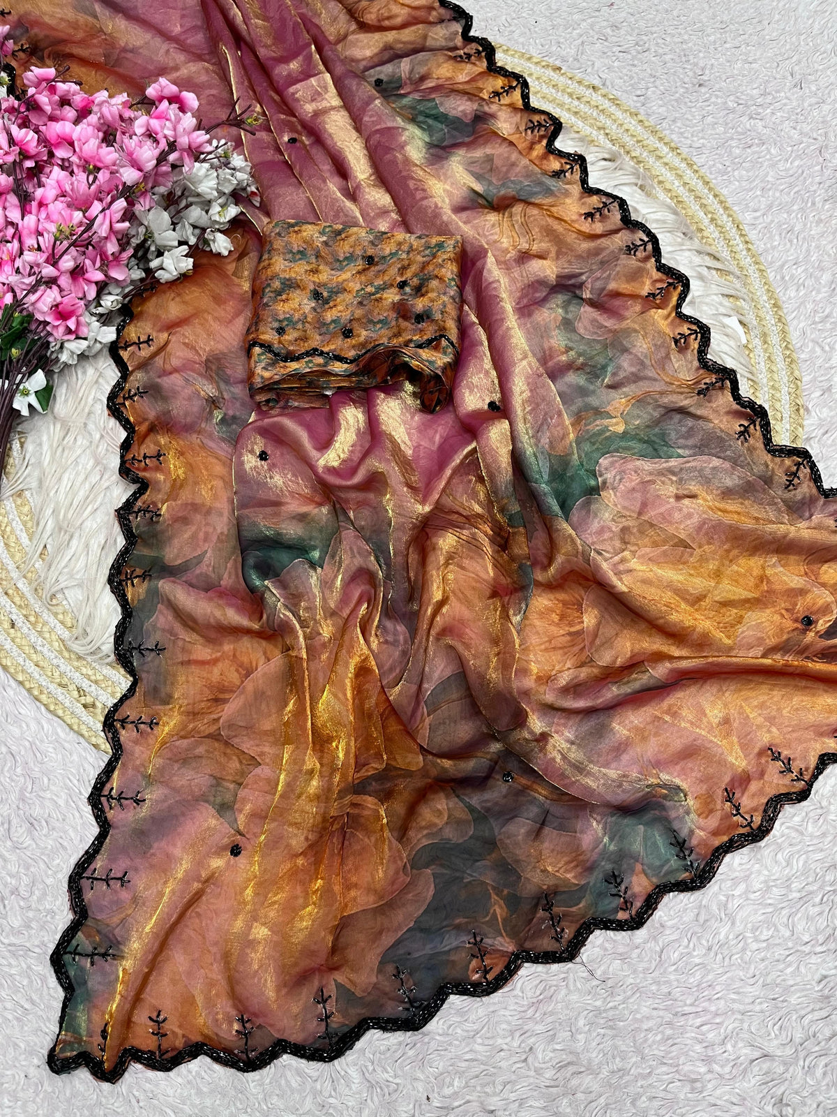 Space silk digital print handwork saree
