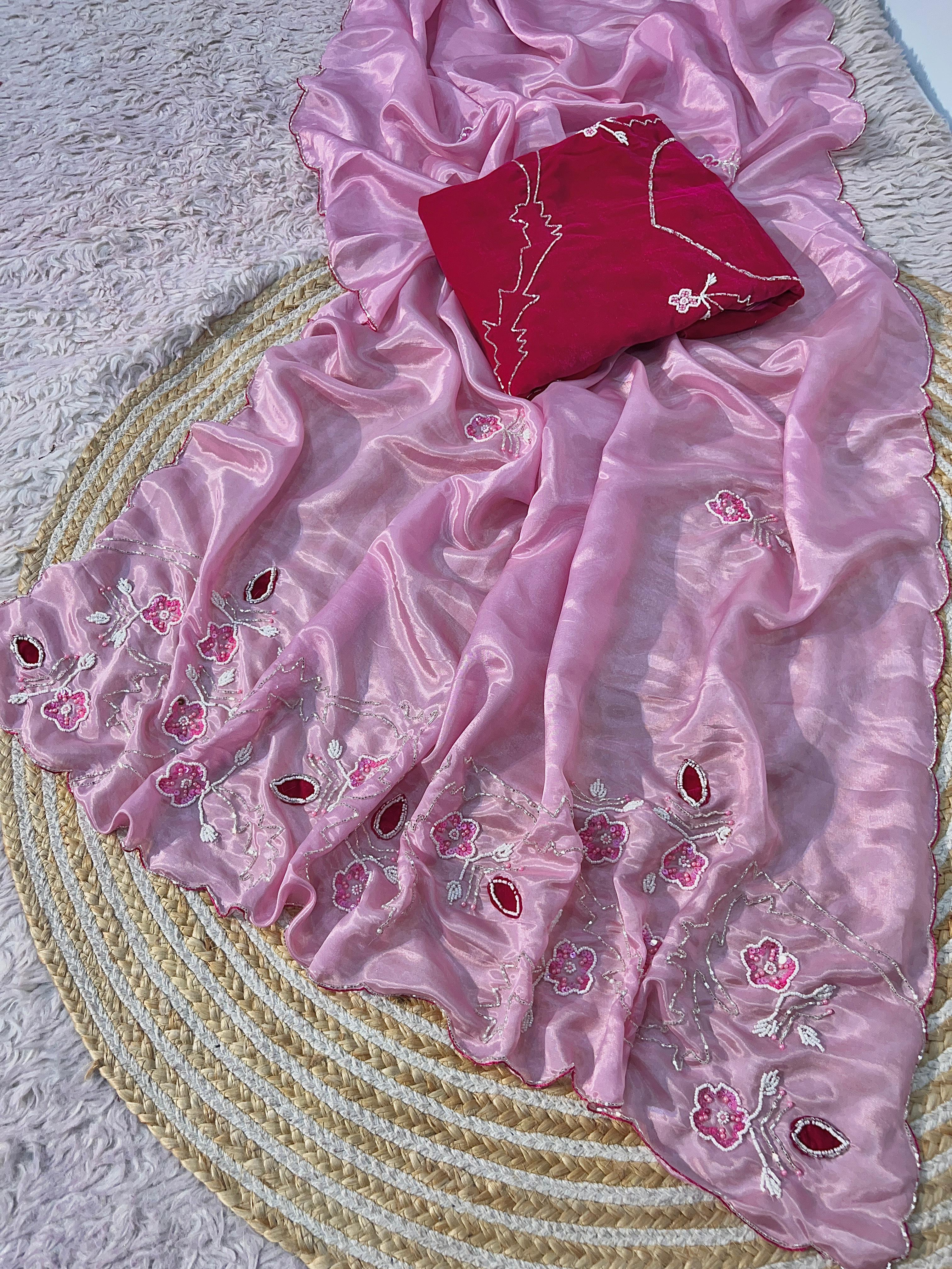 HO silk saree handwork with velvet blouse