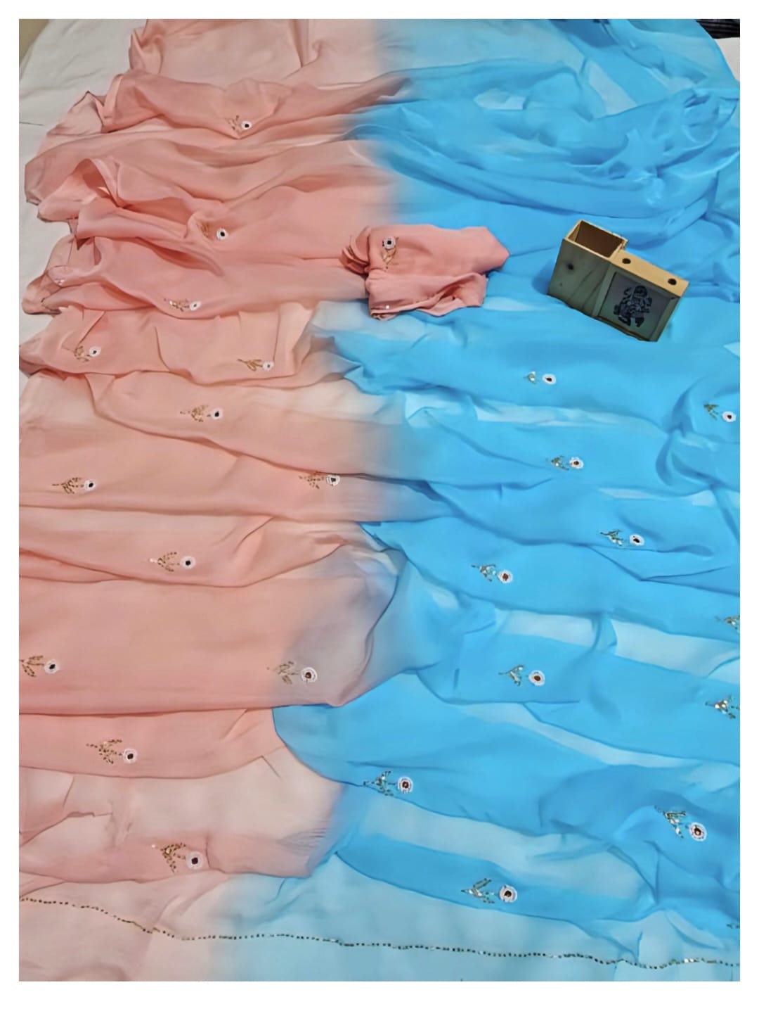 Chiffon floral buttis 2 shade saree