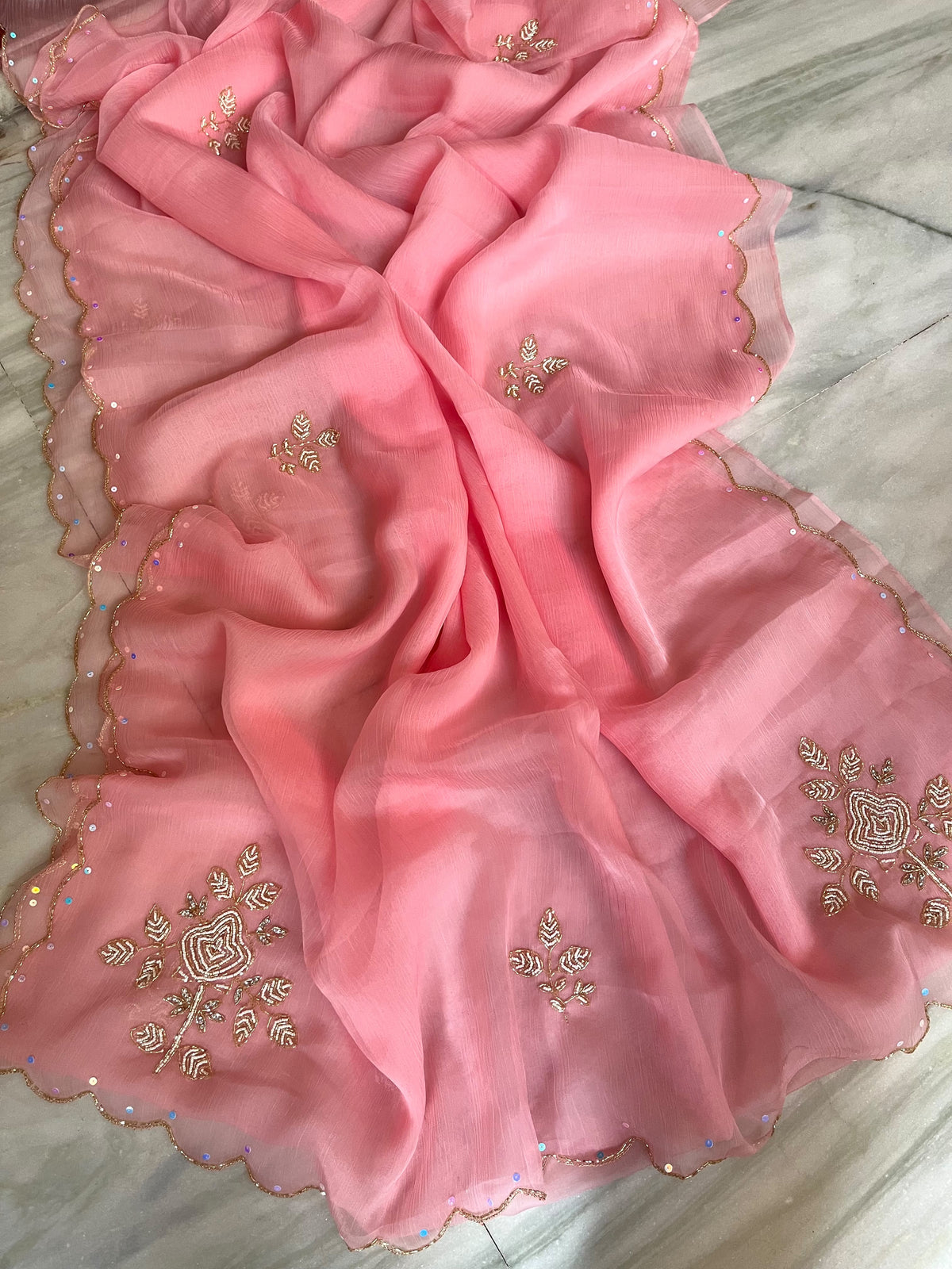 Pure chiffon and organza handwork saree