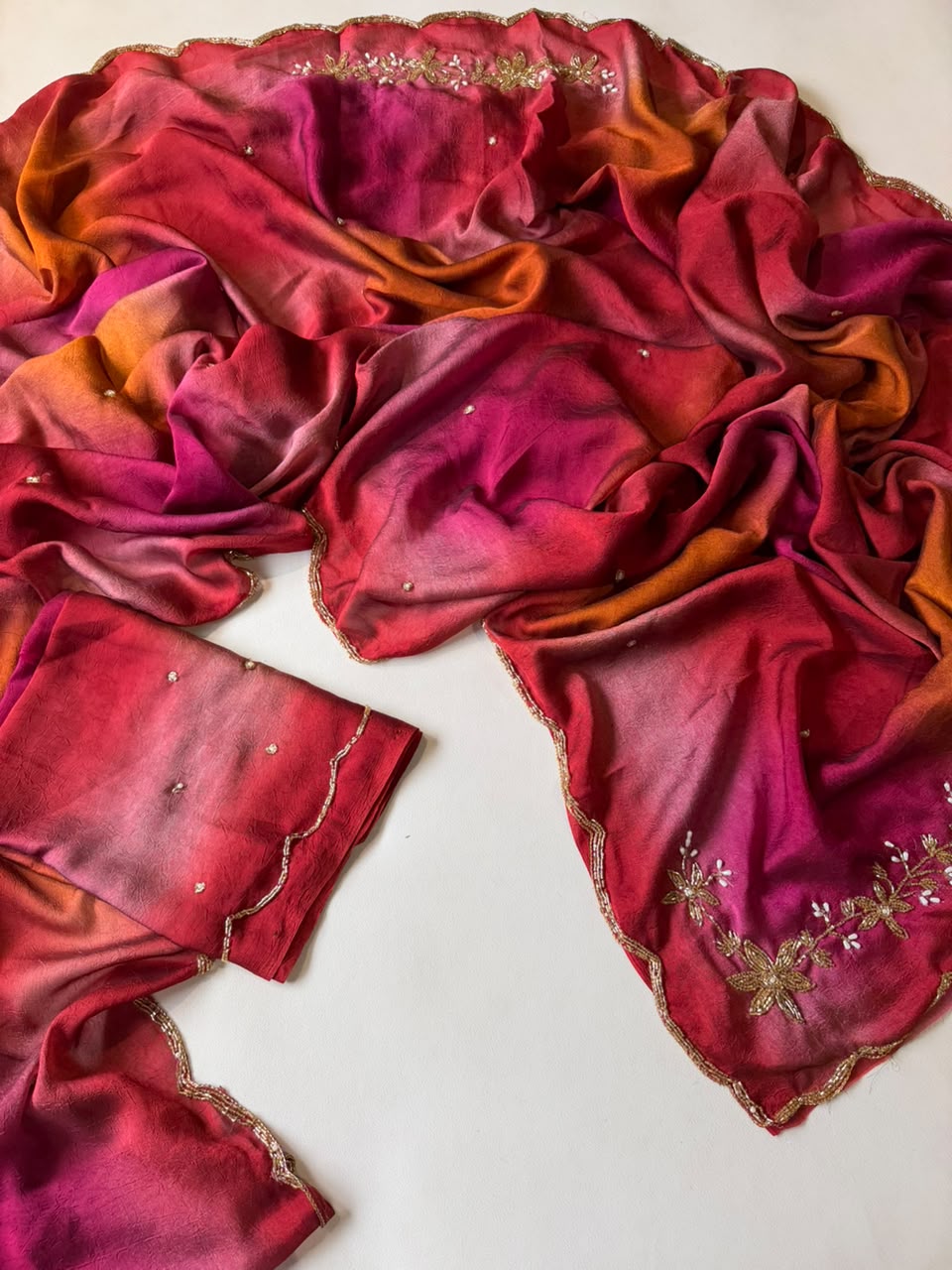 Soft pure rangoli crush abstract handwork saree