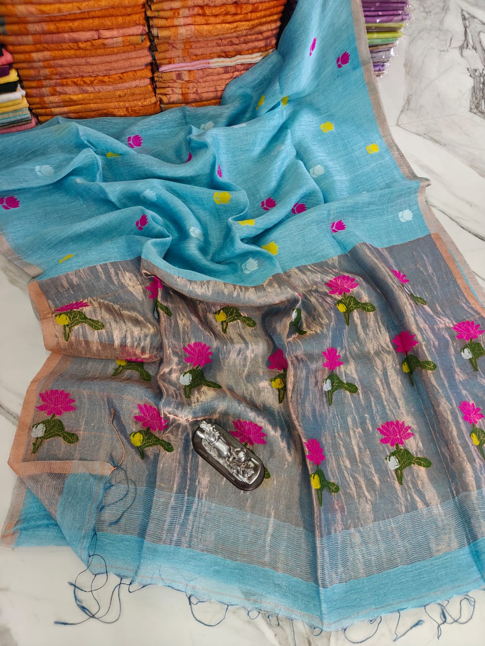 Pure linen jambdani tissue silk saree