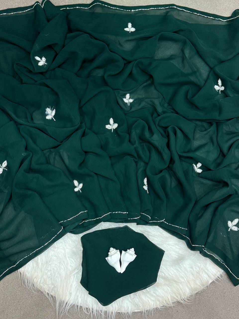 Soft chiffon saree leaf pattern
