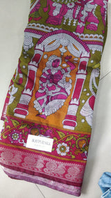 Managalagiri silk Peacock Boarder Kalamkari saree