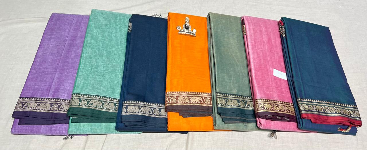 Narayanpeta Mercerised Cotton elephant small boarder saree