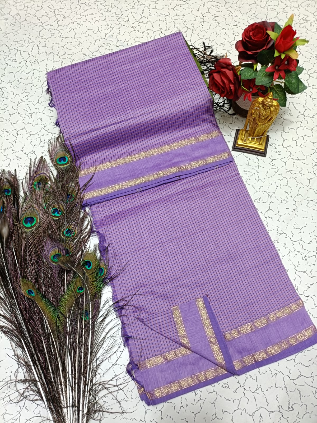 Kalyani Vintage Checked gap boarder saree