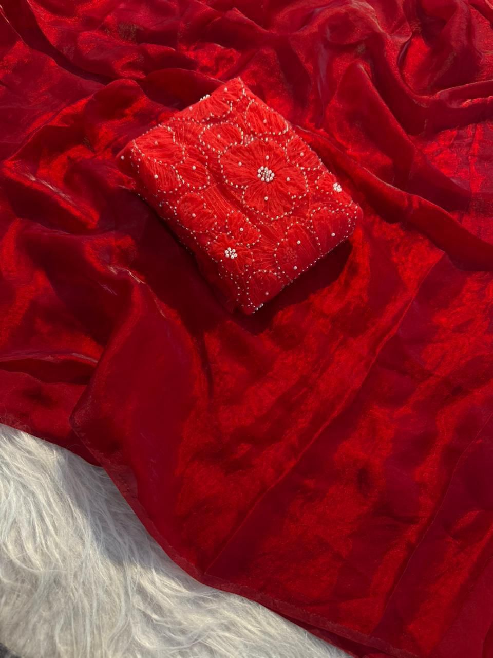 Space silk 3D applique saree