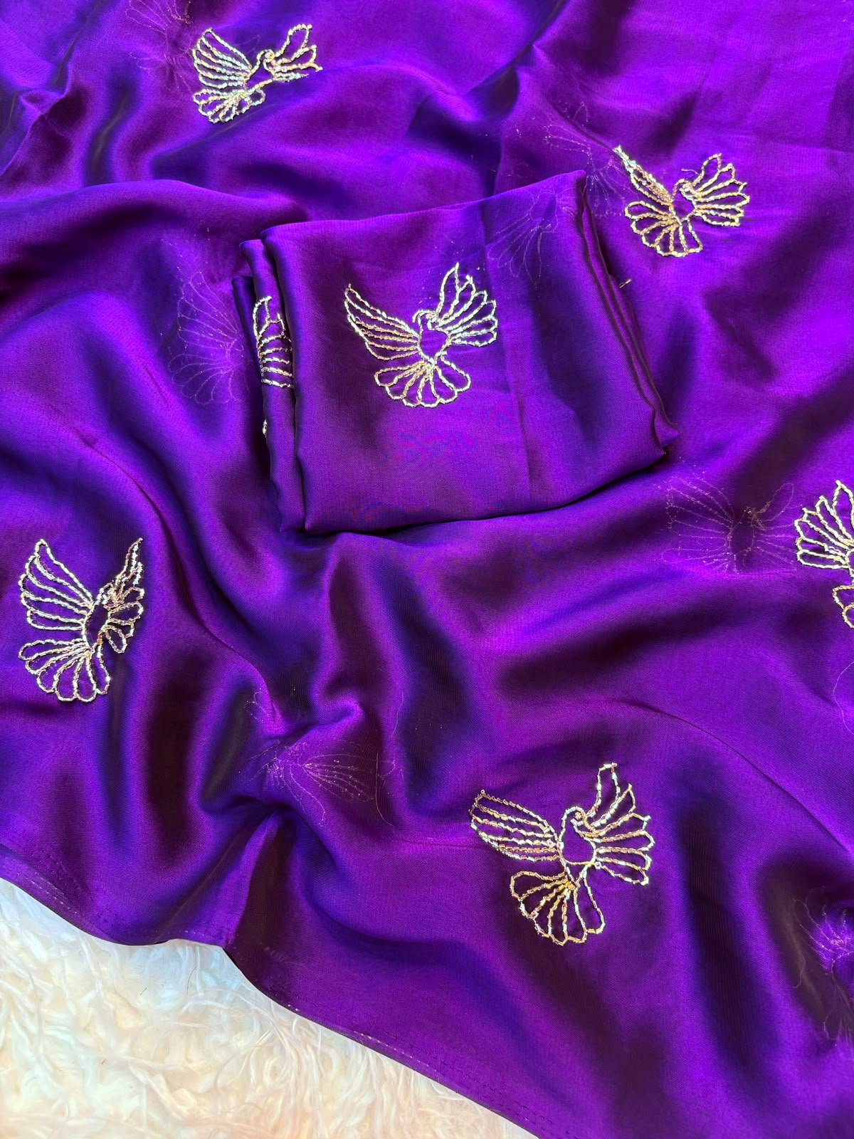Soft rangoli bird design partywear saree