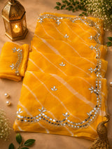 Lehriya chiffon mirror work saree