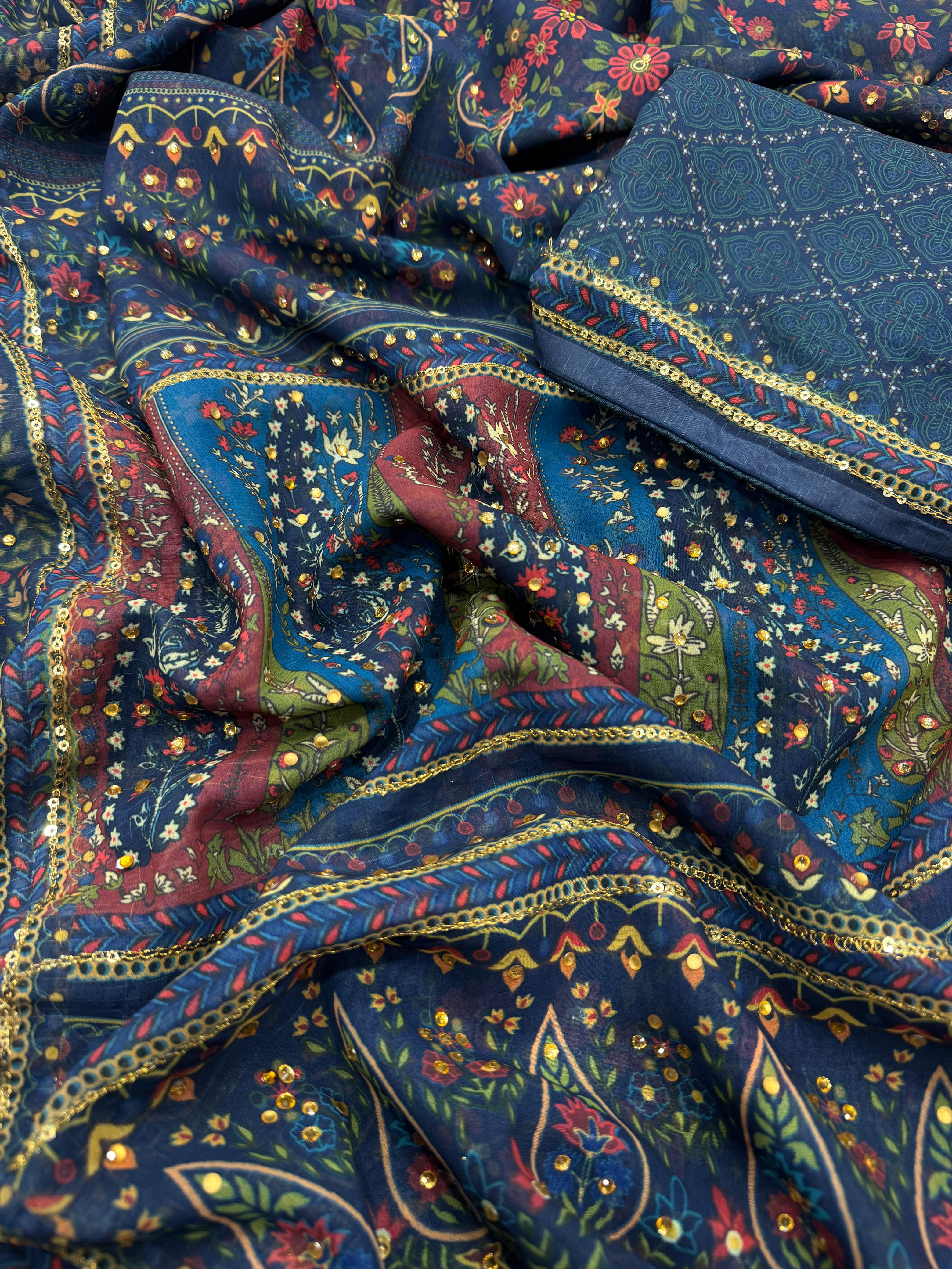 Masakkali georgette ajrak saree