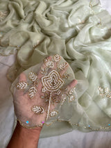 Pure chiffon and organza handwork saree
