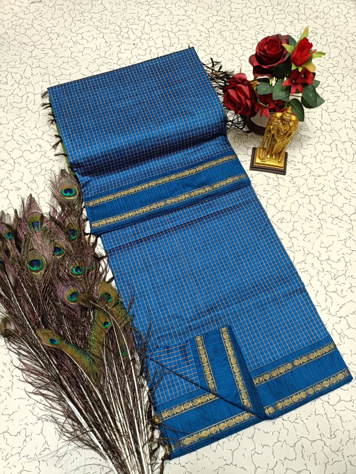 Kalyani Vintage Checked gap boarder saree