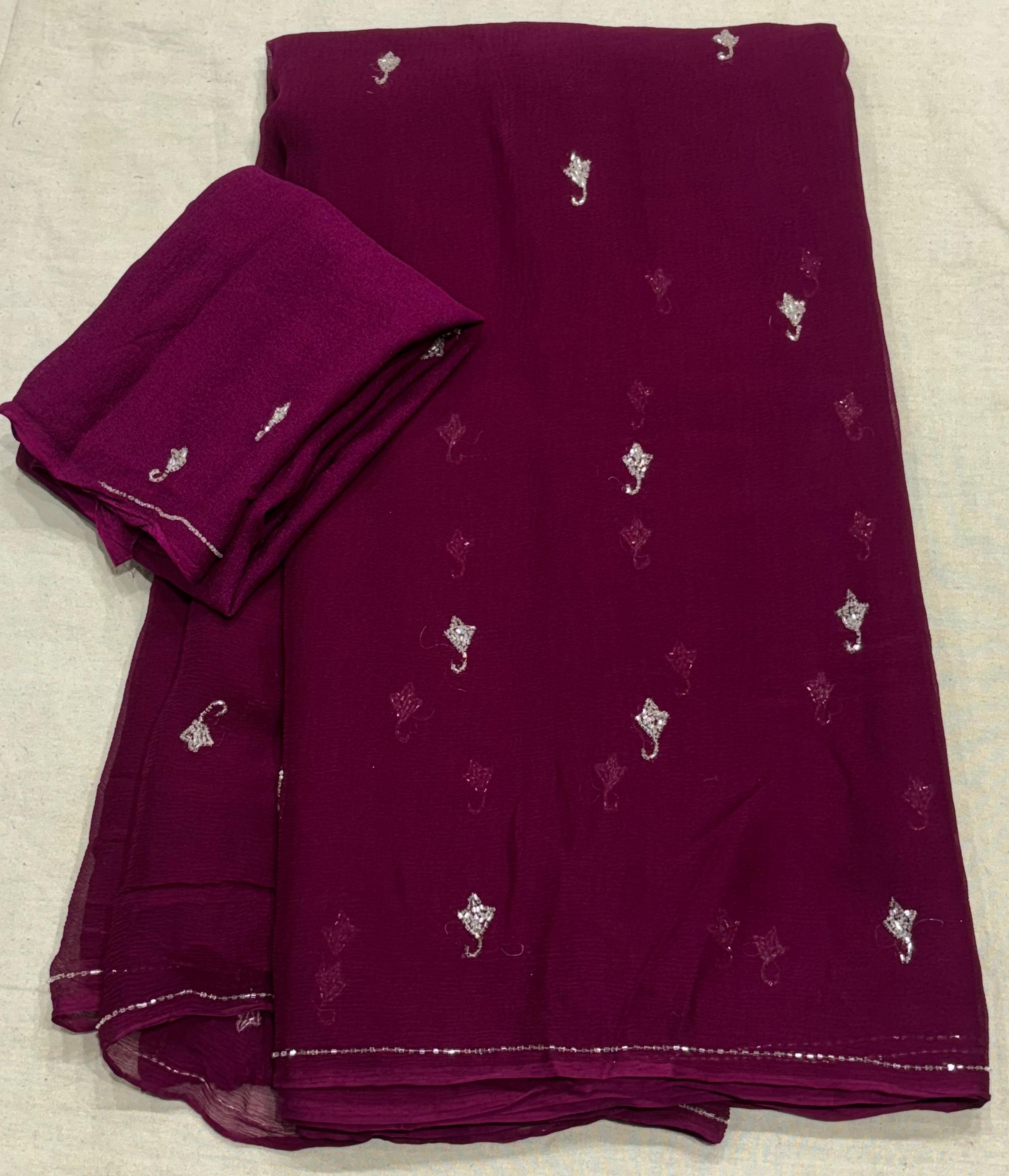 Chiffon contrast diamond saree