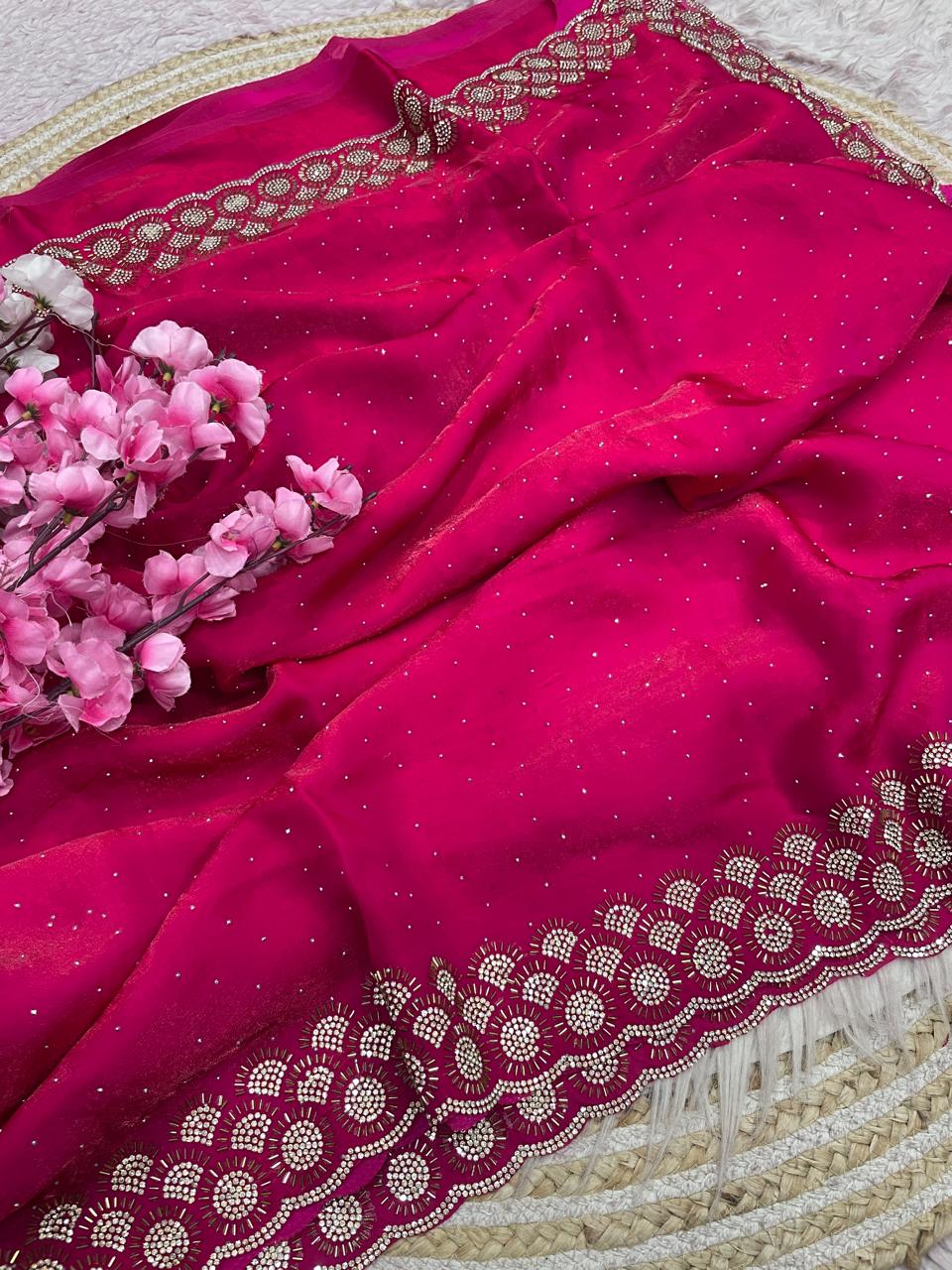 Space Silk diamond work saree